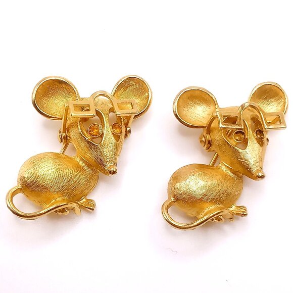 Vintage Avon Mouse Brooches Lot of 2 Cool Nerdy Gold Tone Moveable Glasses Pins - Picture 2 of 9